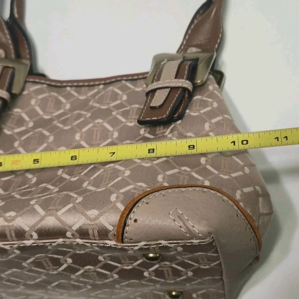 Tignanello Signature Satin Satchel‎ Shoulder Bag Handbag Purse Tan Leather Trim